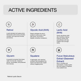 Active Ingredients - Retinol - Glycolic Acid - Lactic Acid - Glycerin - Squalane - Focus Vesiculosus Extract